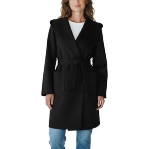 Pazza Italia Black Hooded Wool Blend Tie Waist Coat